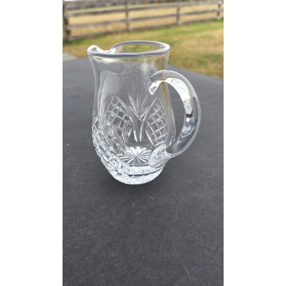 Crystal Glass Creamer Pitcher Clear Cut Diamond Starburst Base Small Decor - Picture 7 of 9